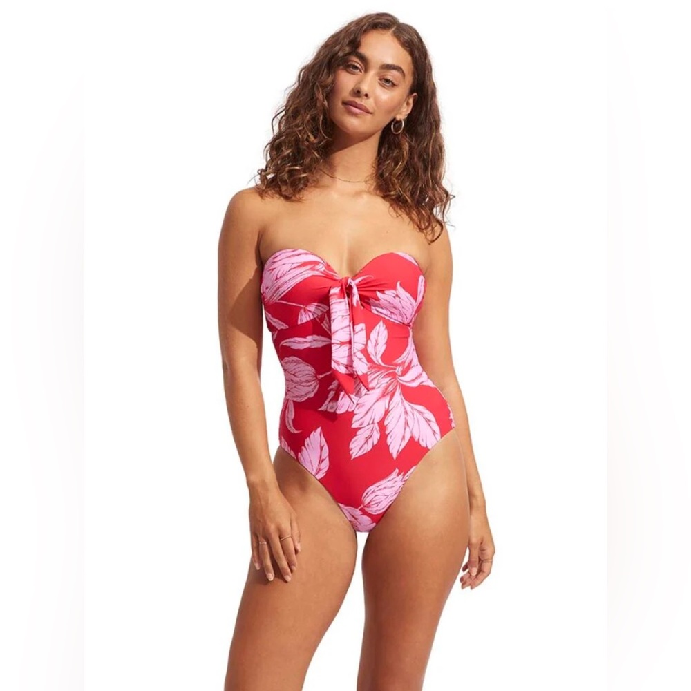 Seafolly Fleur de Bloom twist tie one piece Sz 14